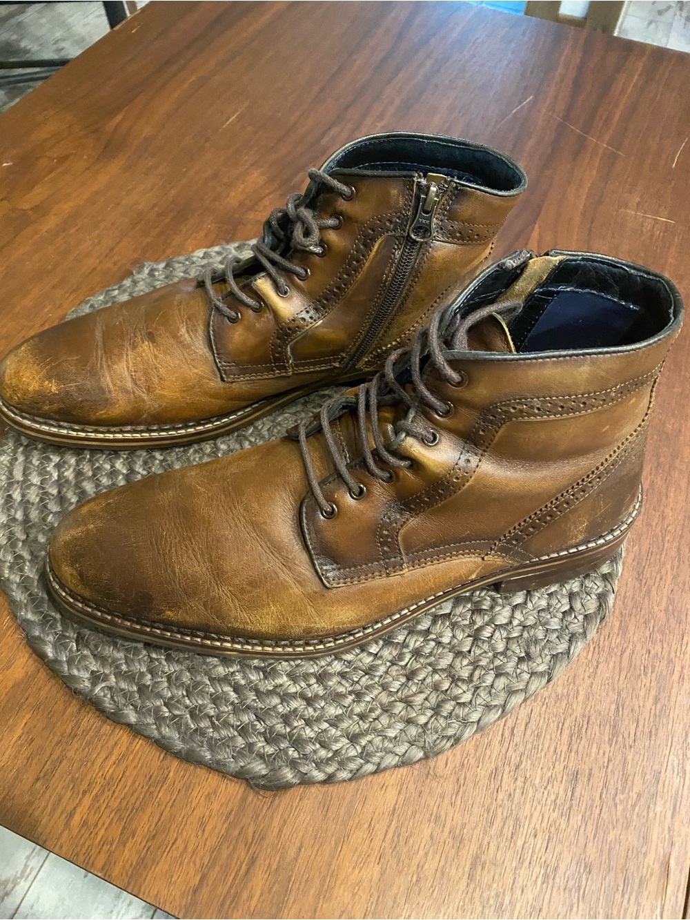 Johnston & Murphy Tan Brown Leather “distressed” Lace-Up Side-Zip Boots